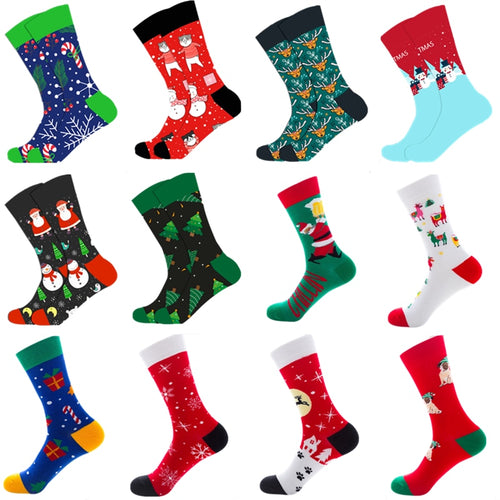 1 pair of autumn and winter warm men's Christmas socks funny Santa Claus elk snowman candy cat dog pattern Christmas man socks