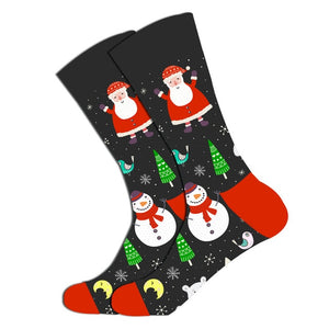 1 pair of autumn and winter warm men's Christmas socks funny Santa Claus elk snowman candy cat dog pattern Christmas man socks