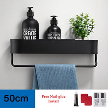 Load image into Gallery viewer, Black Bathroom Shelf 30-50cm Lenght Kitchen Wall Shelves Shower Basket Storage Rack Towel Bar Robe Hooks Bathroom Accessories