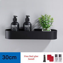 Load image into Gallery viewer, Black Bathroom Shelf 30-50cm Lenght Kitchen Wall Shelves Shower Basket Storage Rack Towel Bar Robe Hooks Bathroom Accessories