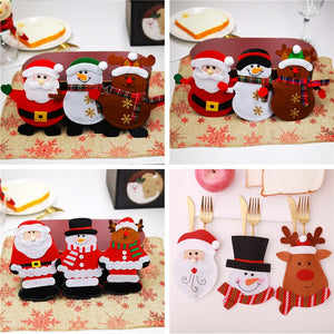 Christmas Cutlery Bag Dinner Tableware Holder Pocket,Xmas Decoration Snowman Santa Elf Reindeer Holiday Ornaments Free shipping