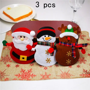 Christmas Cutlery Bag Dinner Tableware Holder Pocket,Xmas Decoration Snowman Santa Elf Reindeer Holiday Ornaments Free shipping