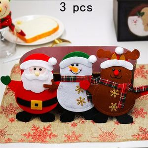 Christmas Cutlery Bag Dinner Tableware Holder Pocket,Xmas Decoration Snowman Santa Elf Reindeer Holiday Ornaments Free shipping