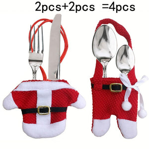 Christmas Cutlery Bag Dinner Tableware Holder Pocket,Xmas Decoration Snowman Santa Elf Reindeer Holiday Ornaments Free shipping