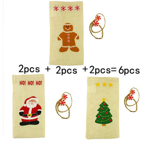 Christmas Cutlery Bag Dinner Tableware Holder Pocket,Xmas Decoration Snowman Santa Elf Reindeer Holiday Ornaments Free shipping