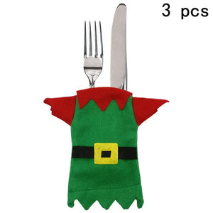 Christmas Cutlery Bag Dinner Tableware Holder Pocket,Xmas Decoration Snowman Santa Elf Reindeer Holiday Ornaments Free shipping