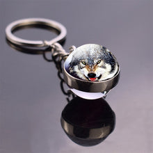 Load image into Gallery viewer, Wolf and Moon Keychain Glass Ball Pendant Crystal Ball Jewelry Fashion Wolf Head Sphere Keyring Animal Key Chain Men Women Gift