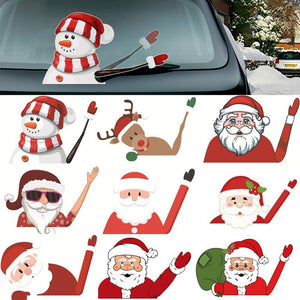 High Quality Christmas Decoration Santa Claus 3D PVC Waving Car Stickers Styling Window Wiper Decals Rear Windshield Decoration