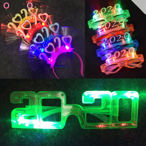 Random Color 2020 LED Light Glow Glasses Happy New Year Light-Emitting Fiber Optic Headbands Hairpin Stage Annual Party Supplies