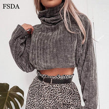 Load image into Gallery viewer, FSDA Women Crop Sweater Turtleneck Long Sleeve Loose Warm Autumn Winter Pink White Black Streetwear Lady Pullover Casual Jumper