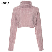 Load image into Gallery viewer, FSDA Women Crop Sweater Turtleneck Long Sleeve Loose Warm Autumn Winter Pink White Black Streetwear Lady Pullover Casual Jumper