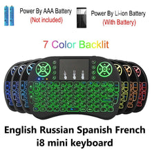 Load image into Gallery viewer, 2.4G I8 Mini Keyboard Wireless Keyboard Backlit Air Mouse English Russian Spanish French Remote Control for Android TV BOX