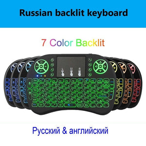 2.4G I8 Mini Keyboard Wireless Keyboard Backlit Air Mouse English Russian Spanish French Remote Control for Android TV BOX