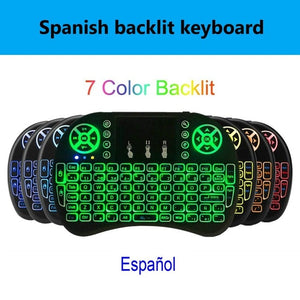 2.4G I8 Mini Keyboard Wireless Keyboard Backlit Air Mouse English Russian Spanish French Remote Control for Android TV BOX