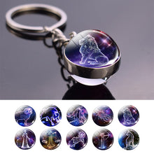 Load image into Gallery viewer, Leo Libra Scorpio 12 Constellation Keychain Glass Ball Pendant Zodiac Sign Keychain Car Key Rings Men Women Birthday Gifts