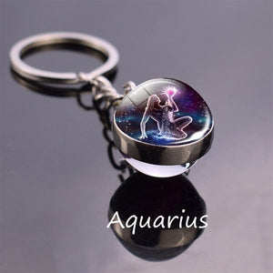 Leo Libra Scorpio 12 Constellation Keychain Glass Ball Pendant Zodiac Sign Keychain Car Key Rings Men Women Birthday Gifts