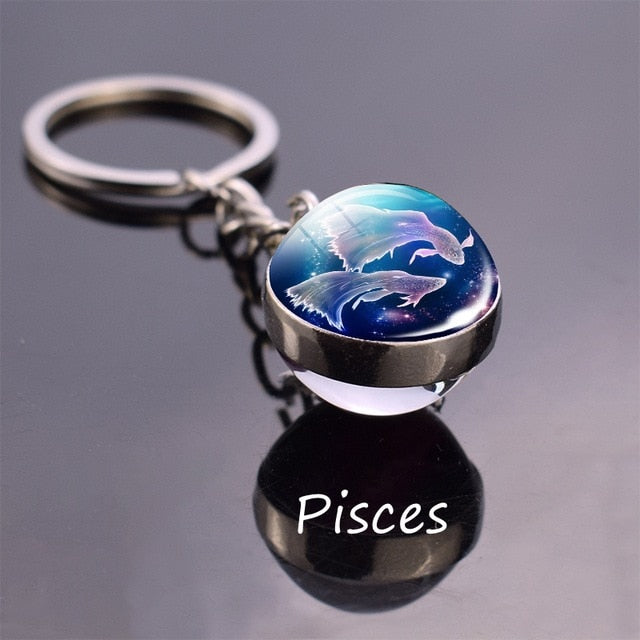 Leo Libra Scorpio 12 Constellation Keychain Glass Ball Pendant Zodiac Sign Keychain Car Key Rings Men Women Birthday Gifts