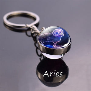 Leo Libra Scorpio 12 Constellation Keychain Glass Ball Pendant Zodiac Sign Keychain Car Key Rings Men Women Birthday Gifts