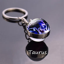 Load image into Gallery viewer, Leo Libra Scorpio 12 Constellation Keychain Glass Ball Pendant Zodiac Sign Keychain Car Key Rings Men Women Birthday Gifts