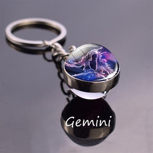 Leo Libra Scorpio 12 Constellation Keychain Glass Ball Pendant Zodiac Sign Keychain Car Key Rings Men Women Birthday Gifts