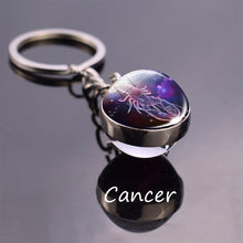 Load image into Gallery viewer, Leo Libra Scorpio 12 Constellation Keychain Glass Ball Pendant Zodiac Sign Keychain Car Key Rings Men Women Birthday Gifts