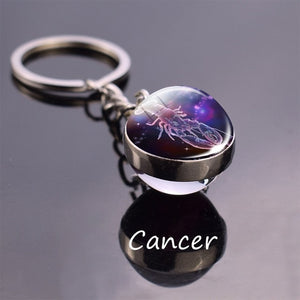 Leo Libra Scorpio 12 Constellation Keychain Glass Ball Pendant Zodiac Sign Keychain Car Key Rings Men Women Birthday Gifts