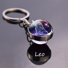 Load image into Gallery viewer, Leo Libra Scorpio 12 Constellation Keychain Glass Ball Pendant Zodiac Sign Keychain Car Key Rings Men Women Birthday Gifts