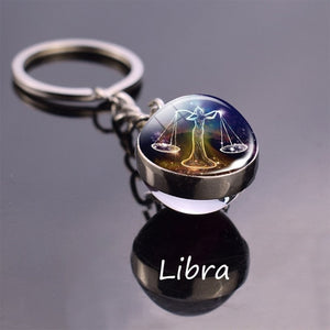 Leo Libra Scorpio 12 Constellation Keychain Glass Ball Pendant Zodiac Sign Keychain Car Key Rings Men Women Birthday Gifts