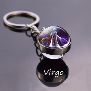 Leo Libra Scorpio 12 Constellation Keychain Glass Ball Pendant Zodiac Sign Keychain Car Key Rings Men Women Birthday Gifts