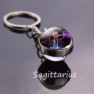 Leo Libra Scorpio 12 Constellation Keychain Glass Ball Pendant Zodiac Sign Keychain Car Key Rings Men Women Birthday Gifts