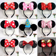 Load image into Gallery viewer, Christmas Mickey Ears Headband Minnie Hairband Pink Sequin Hair Clips Bows for Girls Antlers Hair Accessories for Birthday Party