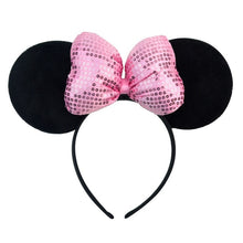 Load image into Gallery viewer, Christmas Mickey Ears Headband Minnie Hairband Pink Sequin Hair Clips Bows for Girls Antlers Hair Accessories for Birthday Party