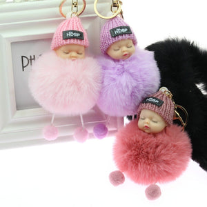 Baby Doll Key Ring Doll Keychain Cute Fluffy Fake Fur Fluffy Ball Car DecorationKawaii Confused Doll Hair Ball Keychain pokemon