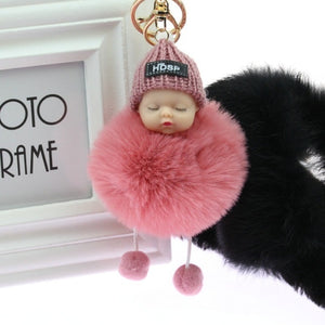 Baby Doll Key Ring Doll Keychain Cute Fluffy Fake Fur Fluffy Ball Car DecorationKawaii Confused Doll Hair Ball Keychain pokemon