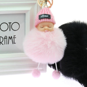 Baby Doll Key Ring Doll Keychain Cute Fluffy Fake Fur Fluffy Ball Car DecorationKawaii Confused Doll Hair Ball Keychain pokemon