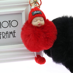 Baby Doll Key Ring Doll Keychain Cute Fluffy Fake Fur Fluffy Ball Car DecorationKawaii Confused Doll Hair Ball Keychain pokemon