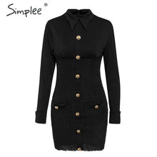 Load image into Gallery viewer, Simplee Plus size bodycon dress Streetwear patchwork single breasted office dress Elegant ladies autumn blazer mini dress