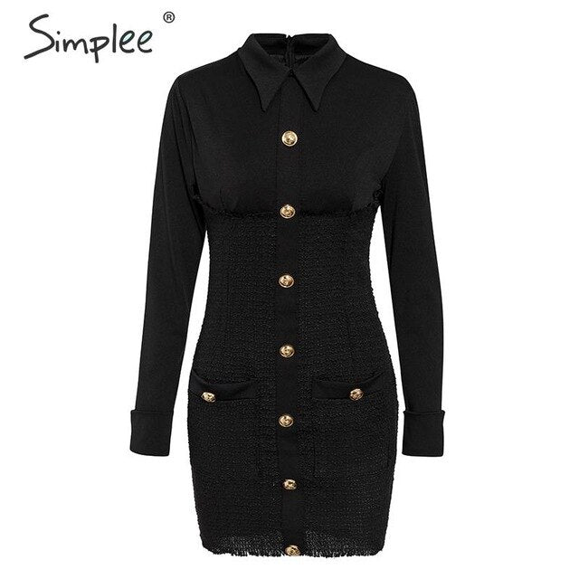 Simplee Plus size bodycon dress Streetwear patchwork single breasted office dress Elegant ladies autumn blazer mini dress