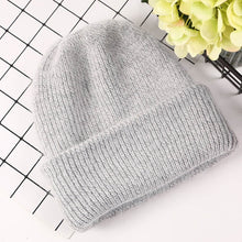 Load image into Gallery viewer, Women Winter Hat Knitted Beanie Hat Cashmere Knitted Hats for Women Cap Winter Autumn Rabbit Fur Ladies Solid Beanies Bonnet